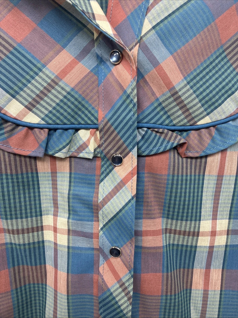 New Girls Panhandle Slim Blue Pink Plaid Long Sleeve Peal Snap Size 6 DD-67