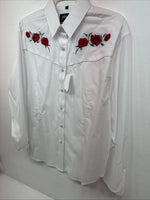 New Womens White Horse White Rose Long Sleeve Pearl Snap Large II-91