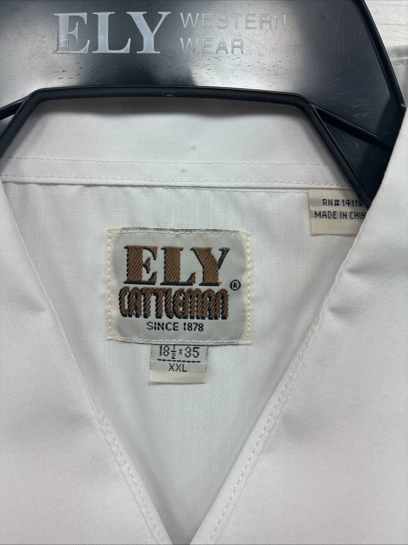 New Men’s ELY Cattleman White Long Sleeve Pearl Snap 19.5 2XL F-56