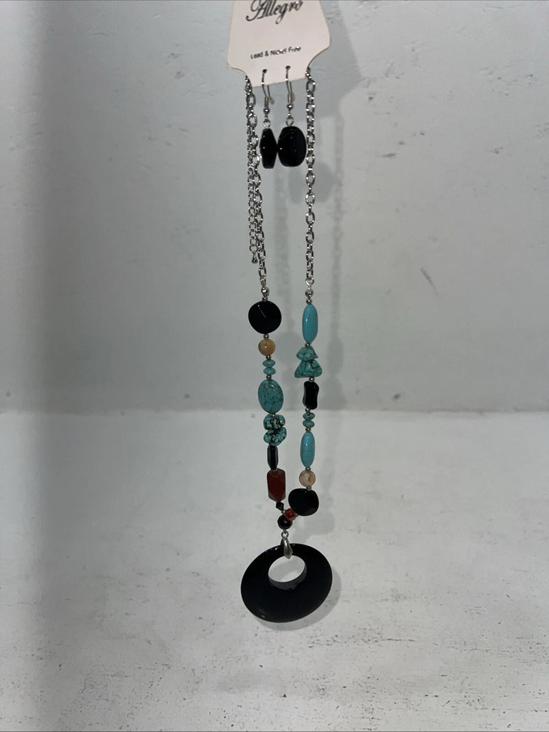New Women’s Allegro Multicolor Beaded Necklace With Earrings. Lead Free A-89 