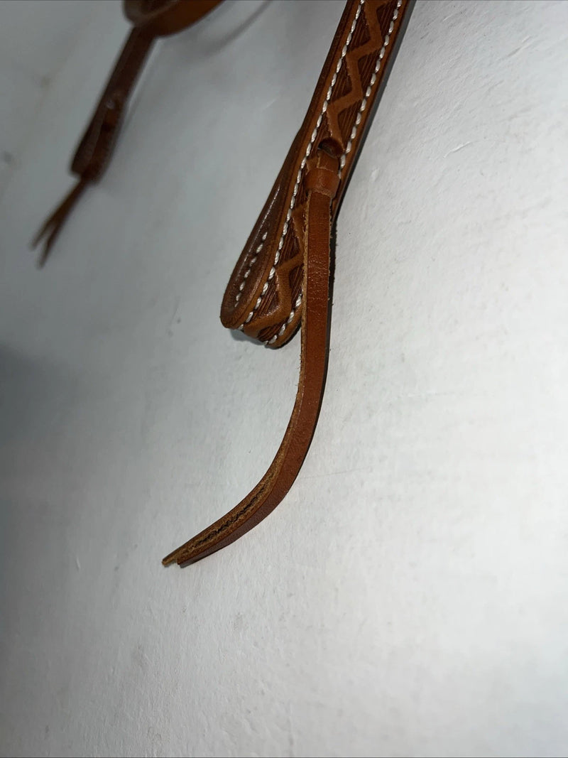 New Leather Tooled Tough 1 Browband Headstall Silver Buckles S-59