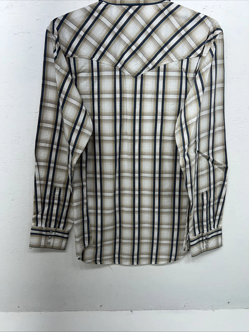 New Men’s Tan Plaid ELY 1878 Long Sleeve Pearl Snap Shirt. Large P-72