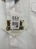 New Men’s ELY Cattleman White Blue Embroidered Long Sleeve Pearl Snap XL H-75