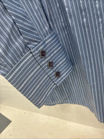 New Men’s White Horse Blue Designed Long Sleeve Pearl Snap Large CC-32