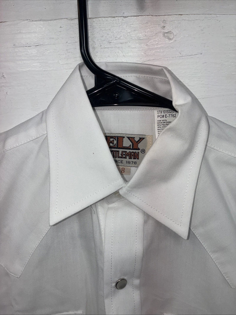 New Kids ELY Cattleman White Long Sleeve Pearl Snap Size 8 DD-51