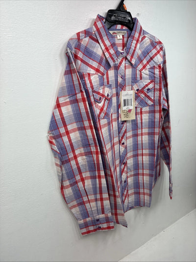 New Women’s Cumberland Pink Purple Plaid Long Sleeve Pearl Snap Medium LL-47
