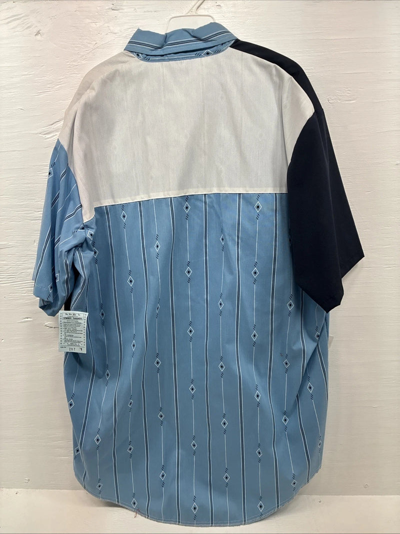 New Men’s Cowboy Threads Blue White Design Short Sleeve Button Up XL R-73