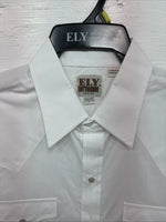 New Men’s ELY Cattleman White Long Sleeve Pearl Snap 16.5 X 34 Large AA-39
