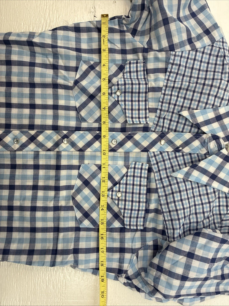 New Men’s Stockman Blue Plaid Long Sleeve Pearl Snap 14.5 Small AA-67