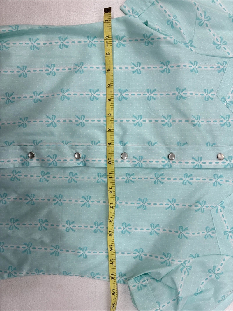 New Women’s H Bar C Blue Bow Short Sleeve Pearl Snap Size 32 LL-56