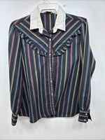 New Women’s H Bar C Black Stripe Long Sleeve Pearl Snap Size 38 TT-71