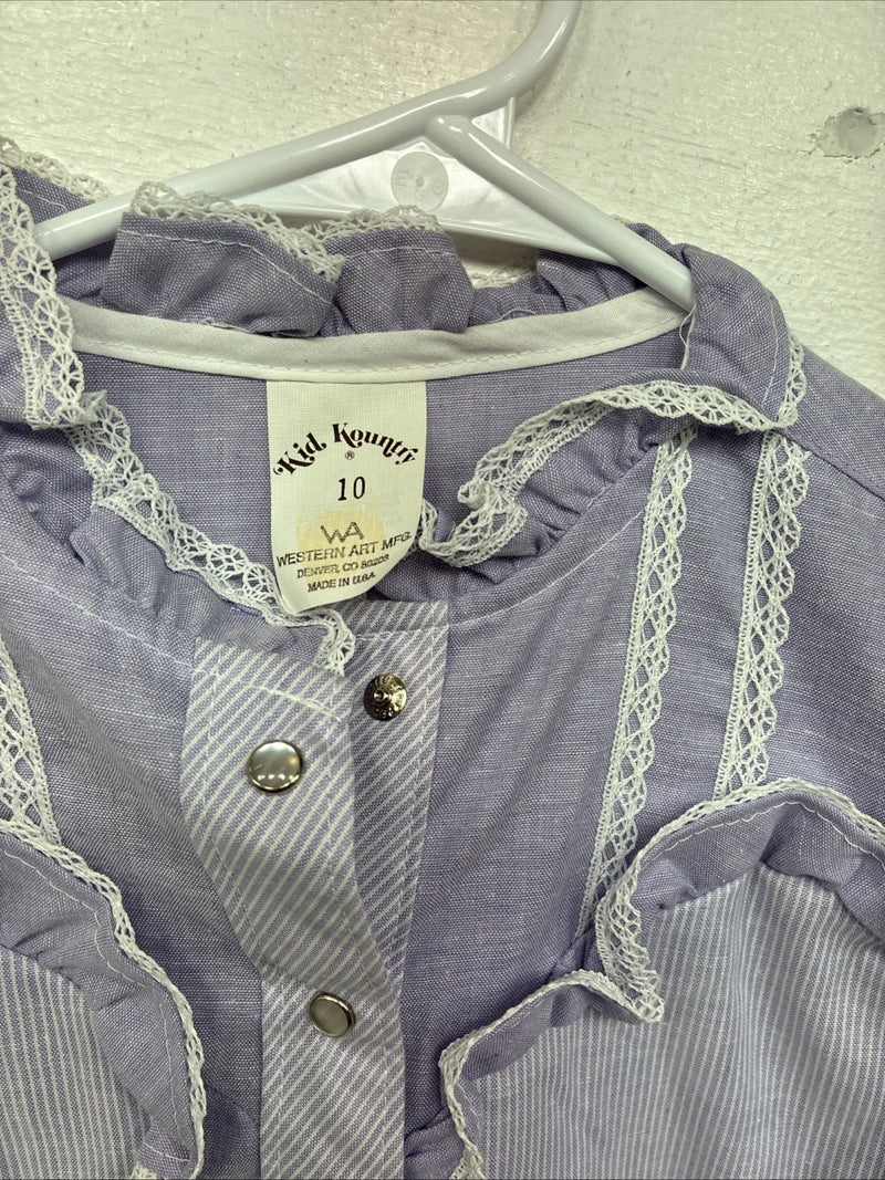 New Kids Kid Kountry Purple Designed Long Sleeve Pearl Snap Size 10 YY-57