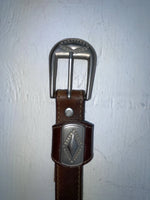 New Brown Genuine Leather Silver Pendent 28” Belt JJ-134