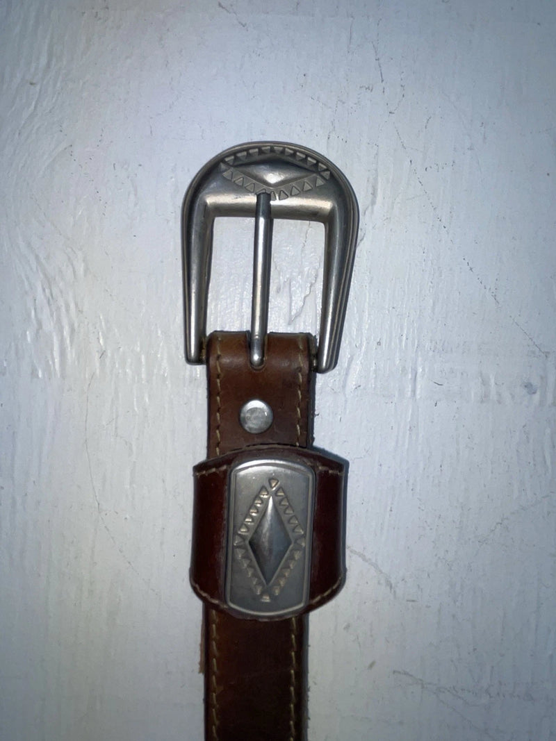 New Brown Genuine Leather Silver Pendent 28” Belt JJ-134