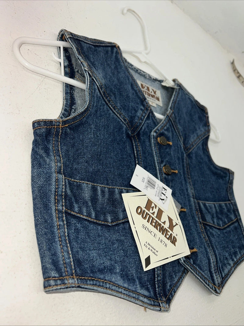 New Children’s ELY Outerwear Denim Short Sleeve Button Up Tank S #141104 3C-51