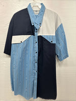 New Men’s Cowboy Threads Blue White design Short Sleeve Button Up Large Q-73