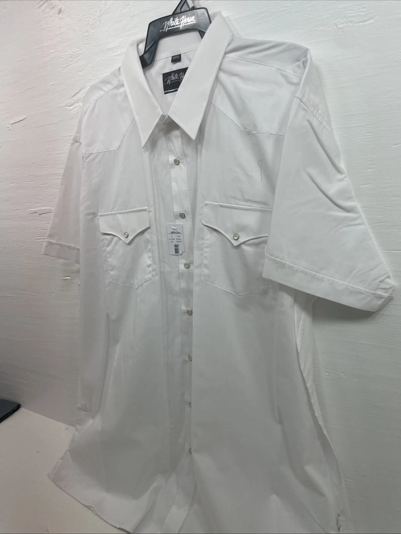 New Men’s White Horse White Short Sleeve Pearl Snap 3XL E-18