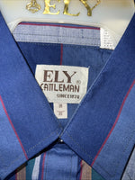 New Men’s Blue ELY Cattleman Pearl Snap Long Sleeve Shirt. 16x35 Large P-57