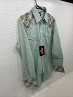 New Men’s Western Shirts Blue Plaid Long Sleeve Pearl Snap 16 Large CC-58