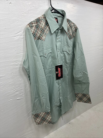 New Men’s Western Shirts Blue Plaid Long Sleeve Pearl Snap 16 Large CC-58