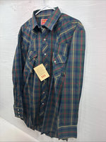 New Men’s ELY Plains Green Plaid Long Sleeve Pearl Snap 16.5 X 34 Large R-19