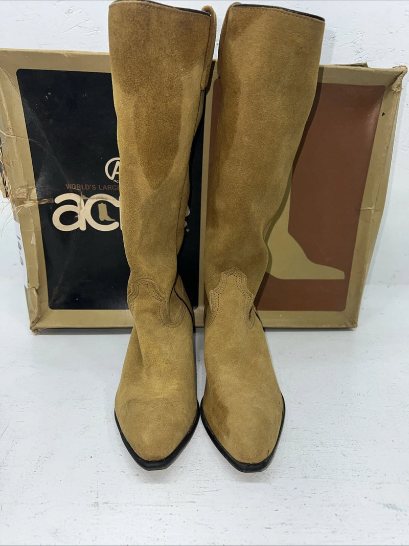 New Women’s Tan Roughout Acme Cowboy Boots. 8732 6 C. 19-9