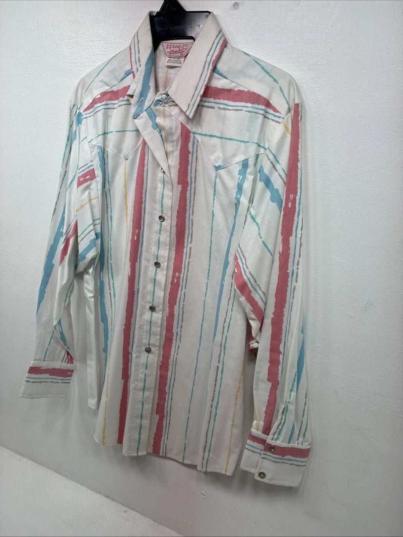 New Women’s H Bar C Multicolor Stripe Long Sleeve Pearl Snap Size 36 II-22