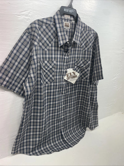 New Men’s ELY cattleman Blue Short Sleeve Pearl Snap 3XL E-27