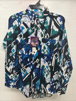 New Men’s Wrangler Black Blue Designed Long Sleeve Button Up 15.5 Medium V-87