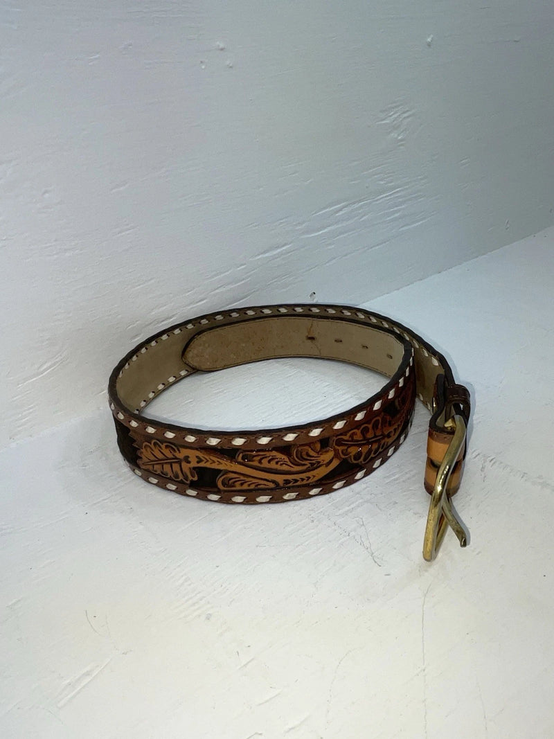 New Brown Genuine Leather Longhorn Tooled 32” Belt #82827 JJ-1