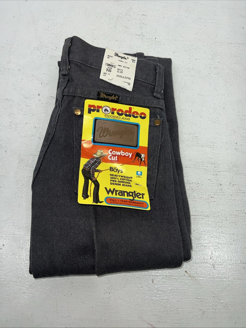 New Boys Grey Wrangler Pro Rodeo Cowboy Cut Denim Jeans. 16/26 C-7