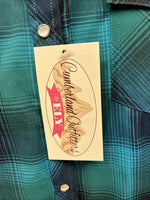 New Women’s Cumberland Blue Plaid Long Sleeve Pearl Snap 3XL Plus DD-15