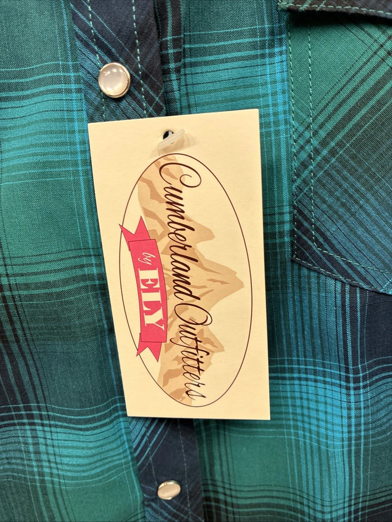 New Women’s Cumberland Blue Plaid Long Sleeve Pearl Snap 3XL Plus DD-15