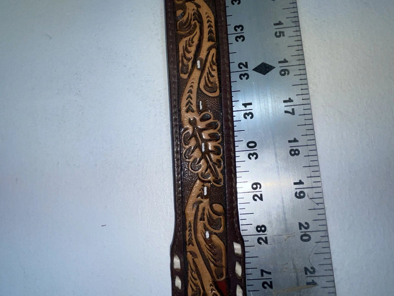 New Red Genuine Leather Longhorn Weaved And Tooled 30” Belt #82828 Z-49