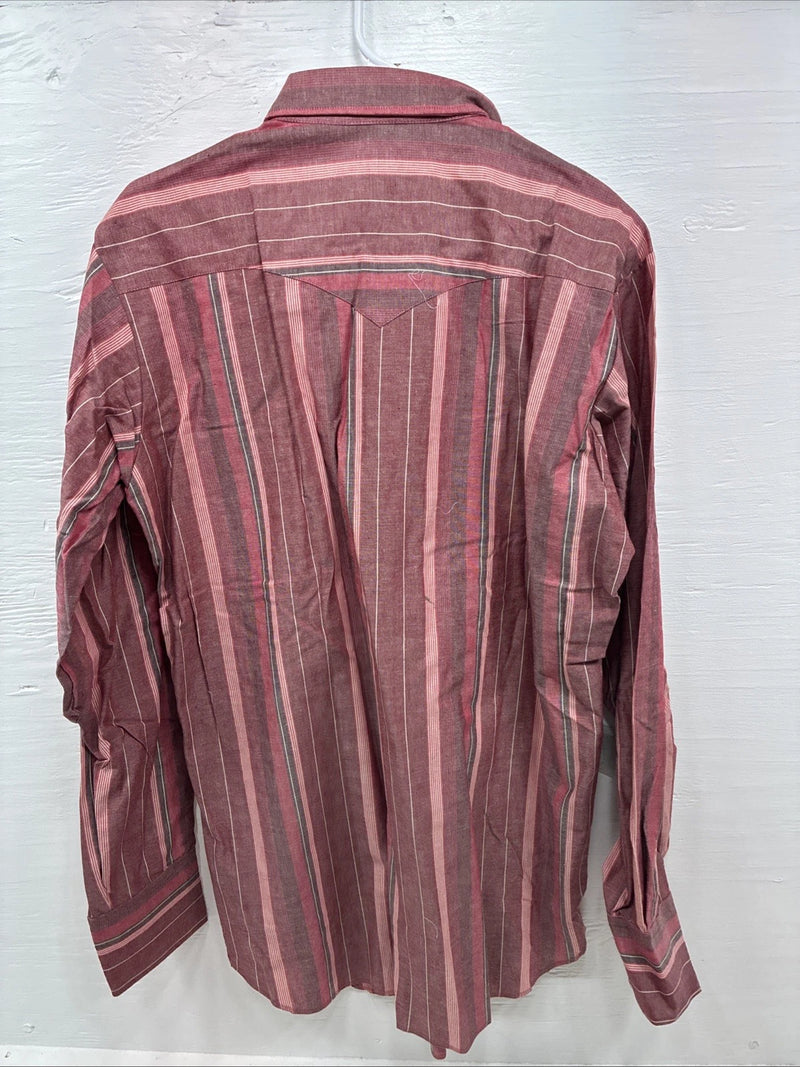 New Men’s H Bar C Pink Stripe Long Sleeve Pearl Snap Large X-54