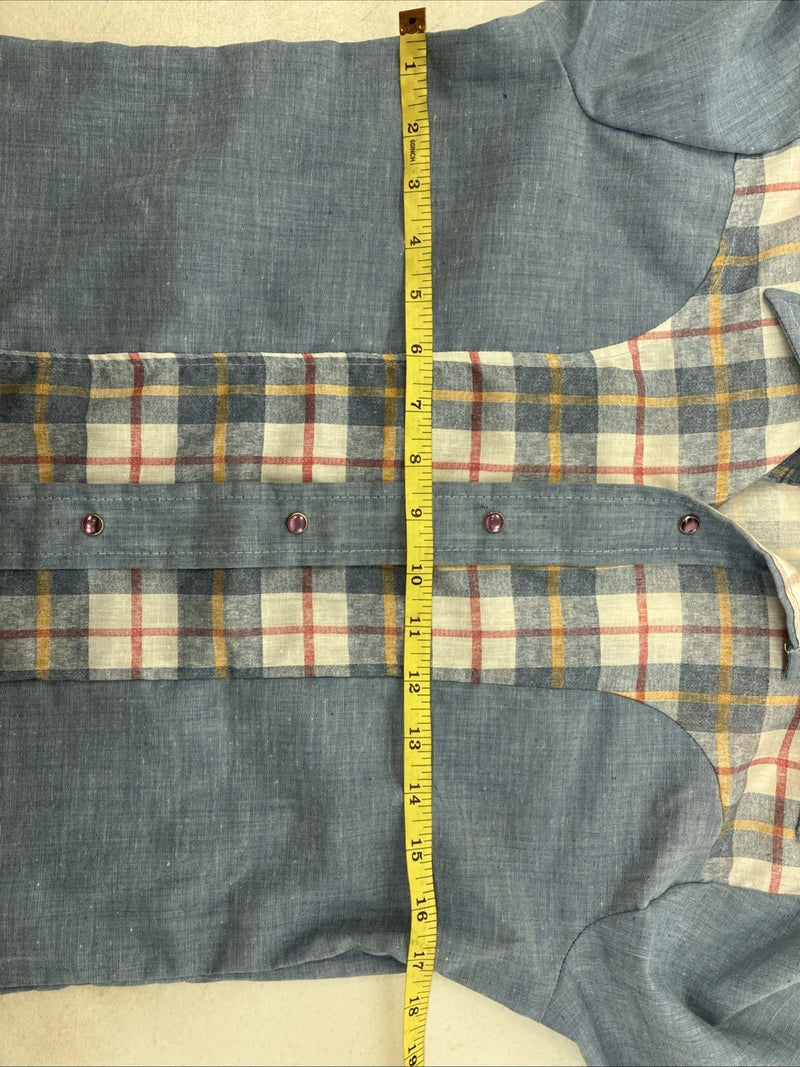 New Women’s Western Art Blue Plaid Long Sleeve Pearl Snap Size 16 TT-109