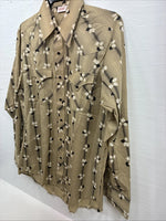New Men’s ELY Plains Multicolor Leaf Design Long Sleeve Pearl Snap 16 Large Q-56