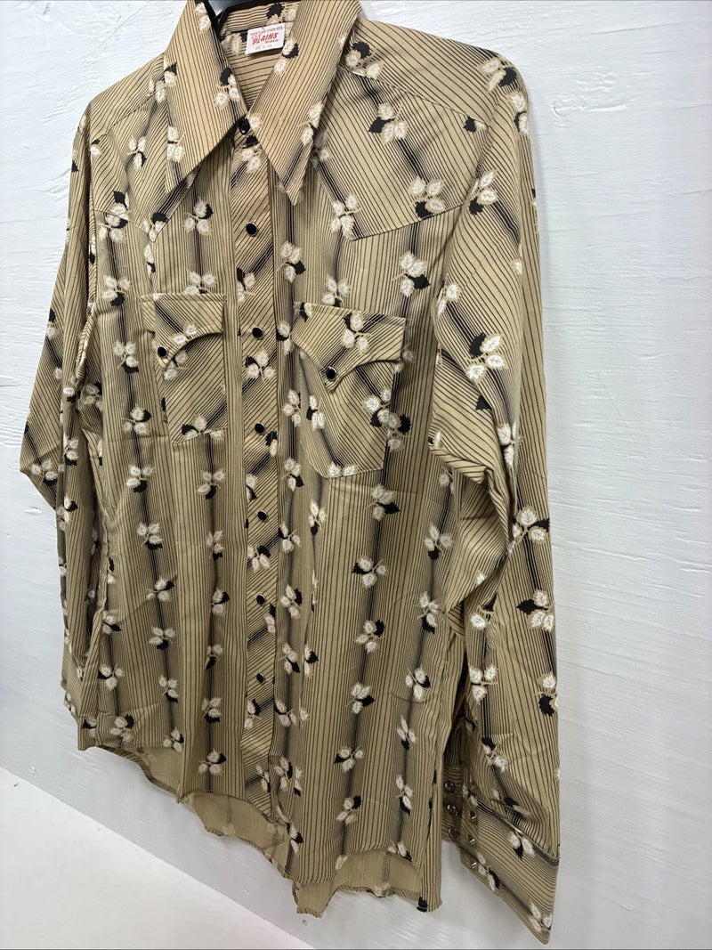 New Men’s ELY Plains Multicolor Leaf Design Long Sleeve Pearl Snap 16 Large Q-56
