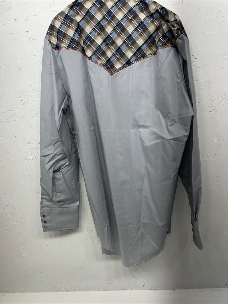 New Men’s Blue Plaid Champion Western Pearl Snap Long Sleeve  15.5x33 M I-48