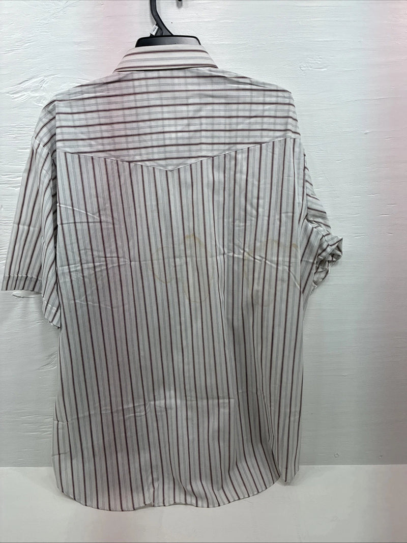 New Men’s ELY Cattleman Stripe Short Sleeve Pearls Snap 18.5 2XL F-63