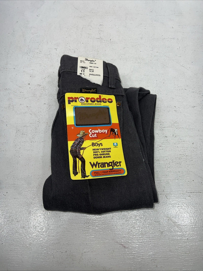 New Boys Grey Wrangler Pro Rodeo Cowboy Cut Denim Jeans. 11/23 1/2 B-38