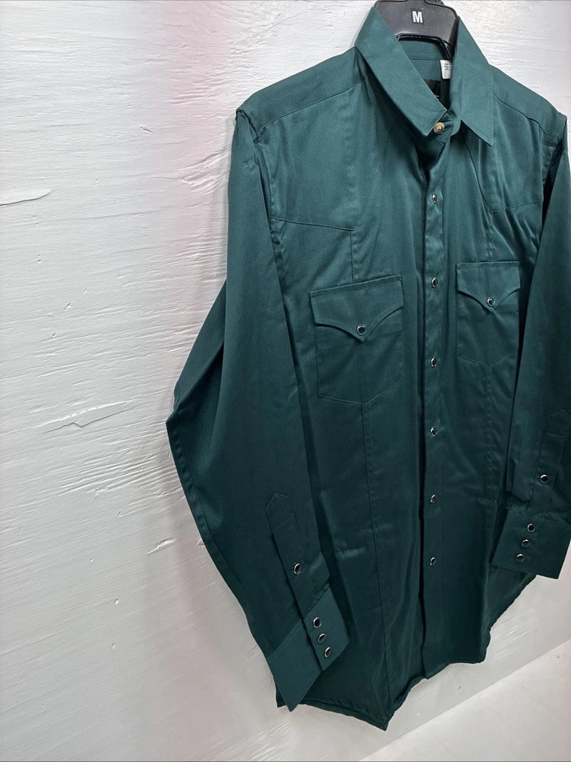 New Men’s Western Express Green Long Sleeve Pearl Snap Medium K-37