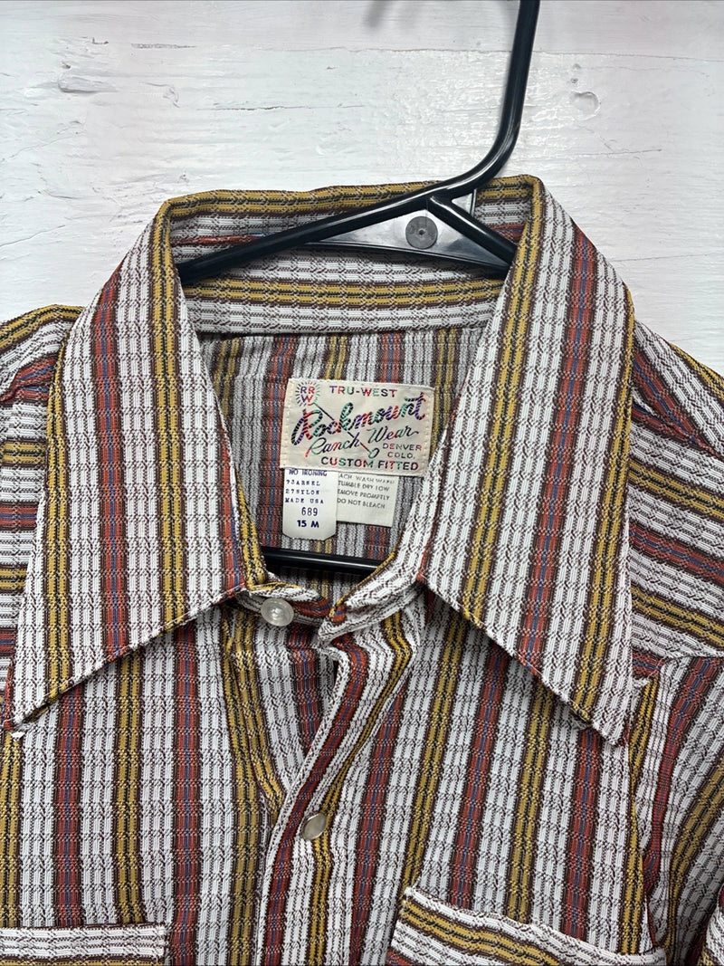 New Men’s Rocket mount Multicolor Stripe Long Sleeve Pearl Snap 15 Medium K-93