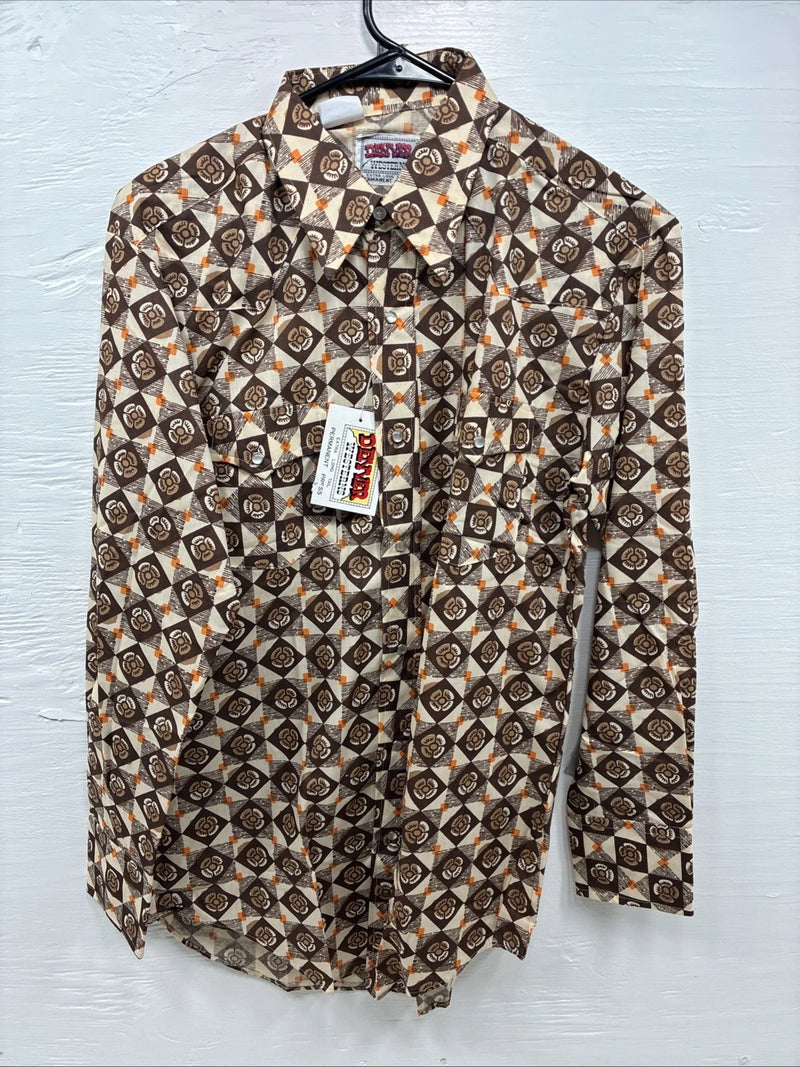 New Men’s Denver Brown Designed Long Sleeve Pearl Snap 15.5 Medium CC-53