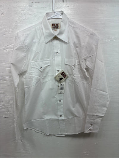 New Boys ELY Cattleman White Long Sleeve Pearl Snap Size 14 AA-41