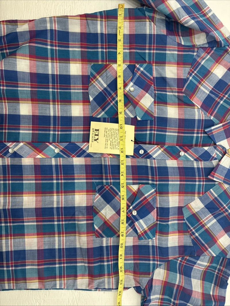 New Men’s ELY Cattleman Multicolor Plaid Short Sleeve Pearl Snap Large X-25