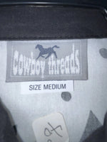 New Women’s Black White Cowboy Threads Long Sleeve Button Up Shirt M #790 3B-21