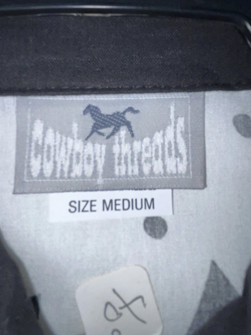 New Women’s Black White Cowboy Threads Long Sleeve Button Up Shirt M #790 3B-21