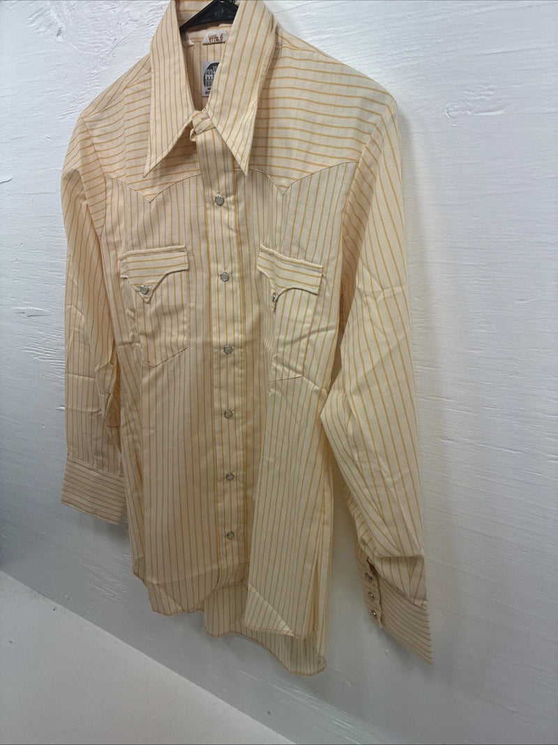 New Men’s Miller Yellow Stripe Long Sleeve Pearl Snap 15 X 32 Medium T-78