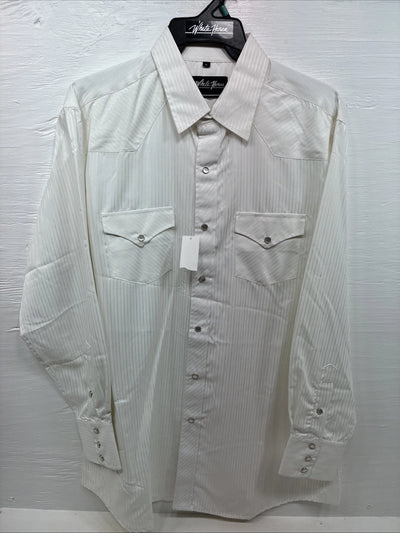 New Men’s White Horse White Stripe Design Long Sleeve Pearl Snap XL O-63